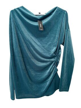 Express Velvet Top Size Small Bateau Neck Long Sleeve Ruched Side Teal Party NEW